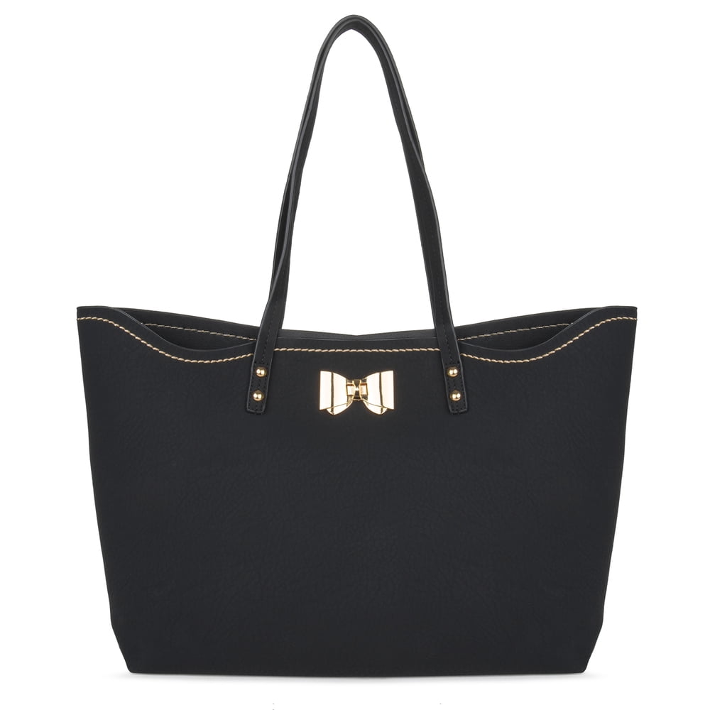 Bethany Women's Vegan PU Leather Tote Bag with Purse Organizer Insert and Golden Bow