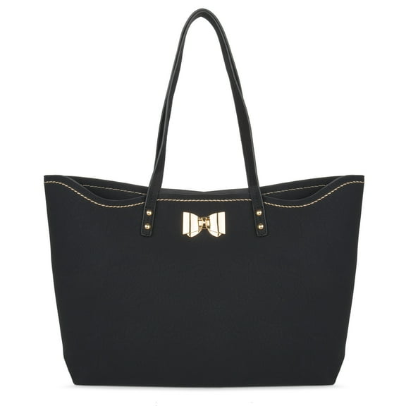 Bethany Women's Vegan PU Leather Tote Bag with Purse Organizer Insert and Golden Bow