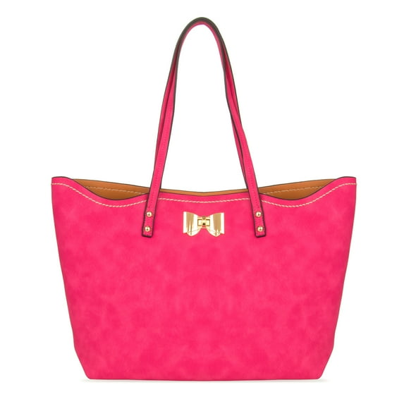 Bethany Women's Vegan PU Leather Tote Bag with Purse Organizer Insert and Golden Bow