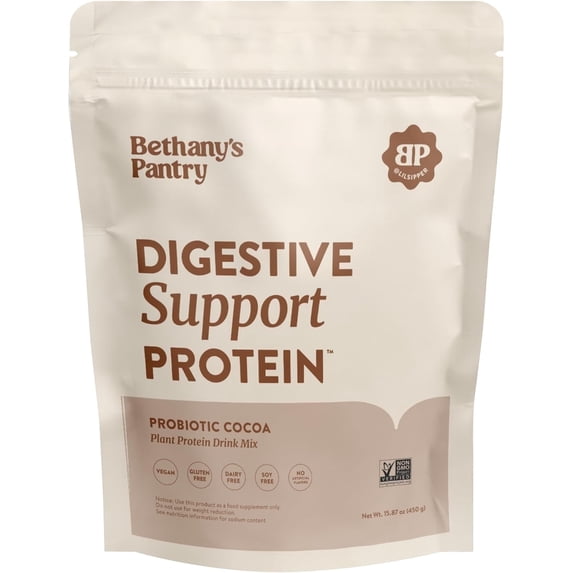 Bethany's Pantry Digestive Support Protein - Probiotics for Digestive Health – Cocoa - Clean Lean Protein - Premium Vegan Pea Protein Powder – Plant Based - 20 Servings, 1lb (Pack of 1)