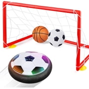 Betheaces Kids Toys Hover Soccer Ball Set with 2 Goals, Air Power Soccer LED Indoor Game Sports Toys - Included Inflatable Football, Basketball, Pump