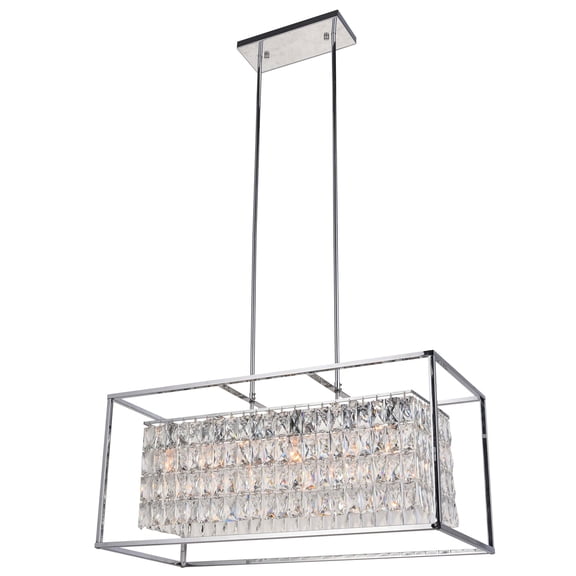 Bethel A CHROME RECTANGULAR BOXED FRAME CHANDELIER WITH AN INTERIOR CLEAR CRYSTAL DRAPING