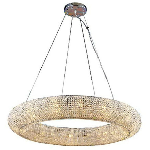 Bethel A CLEAR CRYSTAL BEADED ROUND HALO RING CHANDELIER WITH CHROME HARDWARE