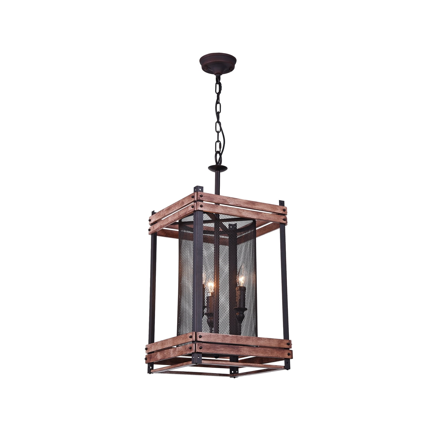 Bethel Black Iron Rustic Boxed Lighting Fixture With A Wood Frame ...