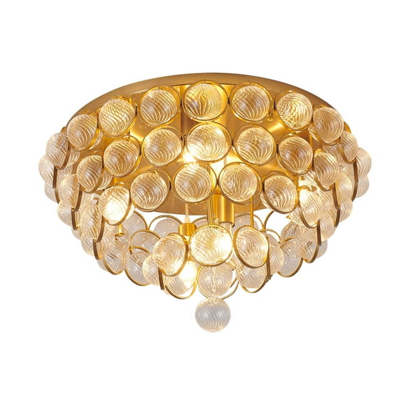 Bethel Brass Metal Frame Flush Mount Chandelier With Clear Glass Hanging Balls