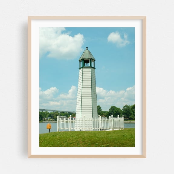 Bethel Bridge Lighthouse, Chesapeake City 01 - Chesapeake City Maryland Photography Lighthouse Coast Architecture Scenic Summer Bridge Water Oak Framed Wall Art Print 6 x 8 inches