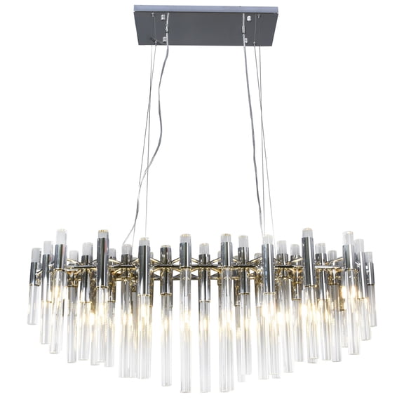 Bethel CHROME METAL FRAME CHANDELIER WITH CLEAR CRYSTAL RODS