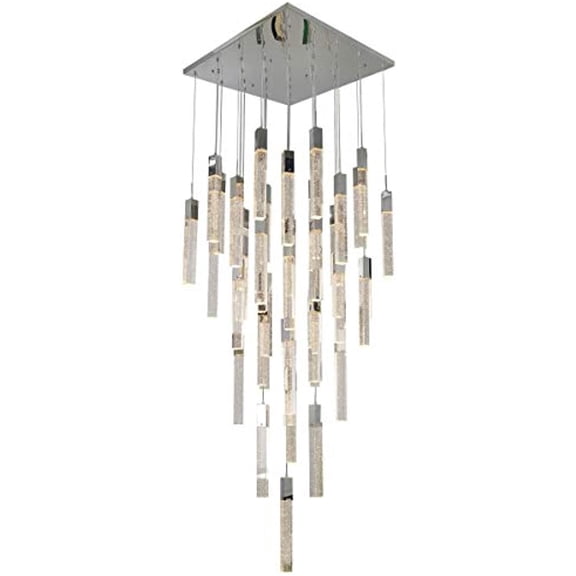 Bethel Chrome Flushed Frame Chandelier With Clear Bubble Crystal Hanging Pendants