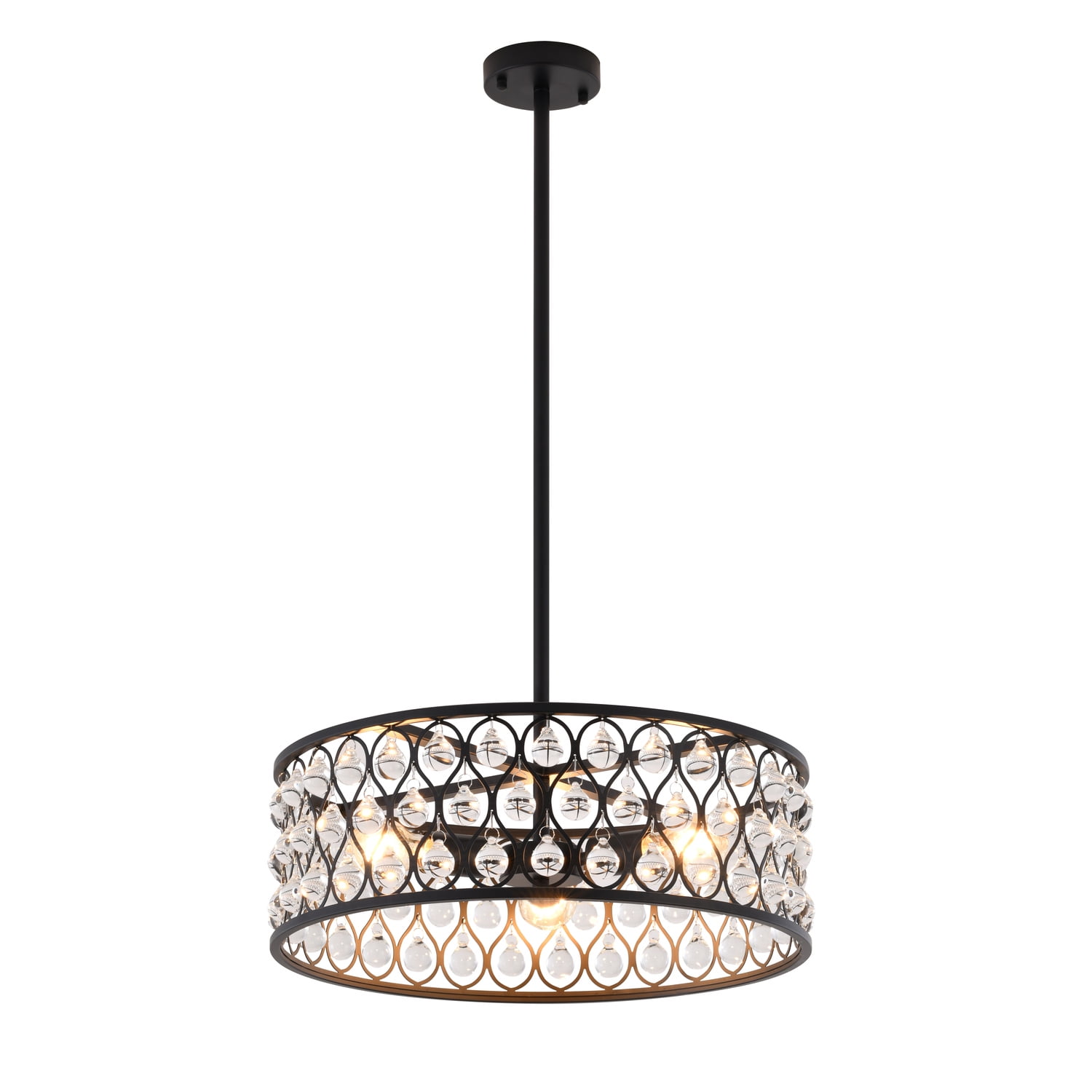 Bethel International Chandelier Black Metal & Crystal