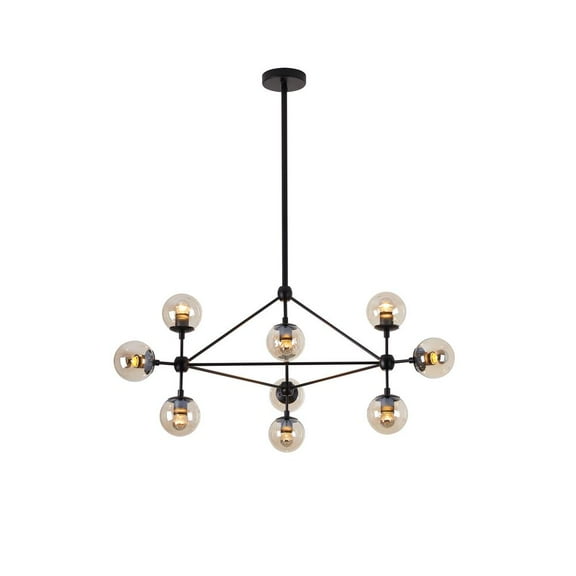 Bethel International Chandelier Black Metal & Glass