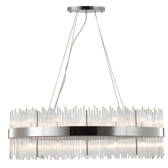 Bethel Chrome Oval Stainless Steel Frame Chandelier With Clear Glass Rods