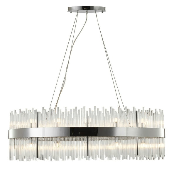 Bethel Chrome Oval Stainless Steel Frame Chandelier With Clear Glass Rods