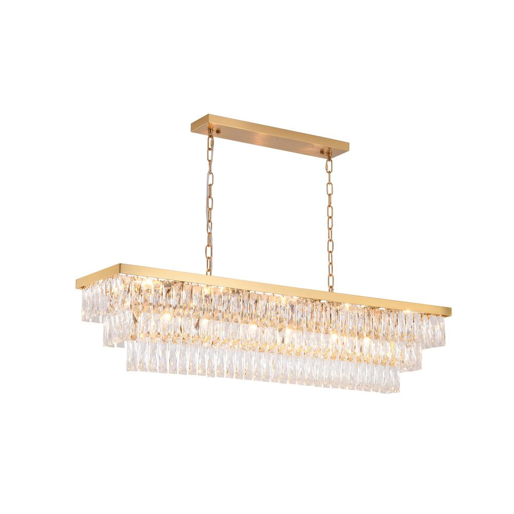 Gold Metal Rectangular Chandelier with Clear Crystal Accents