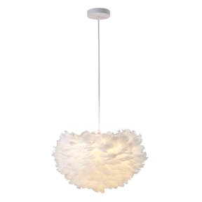 Bethel International Chandelier White Iron & Feather