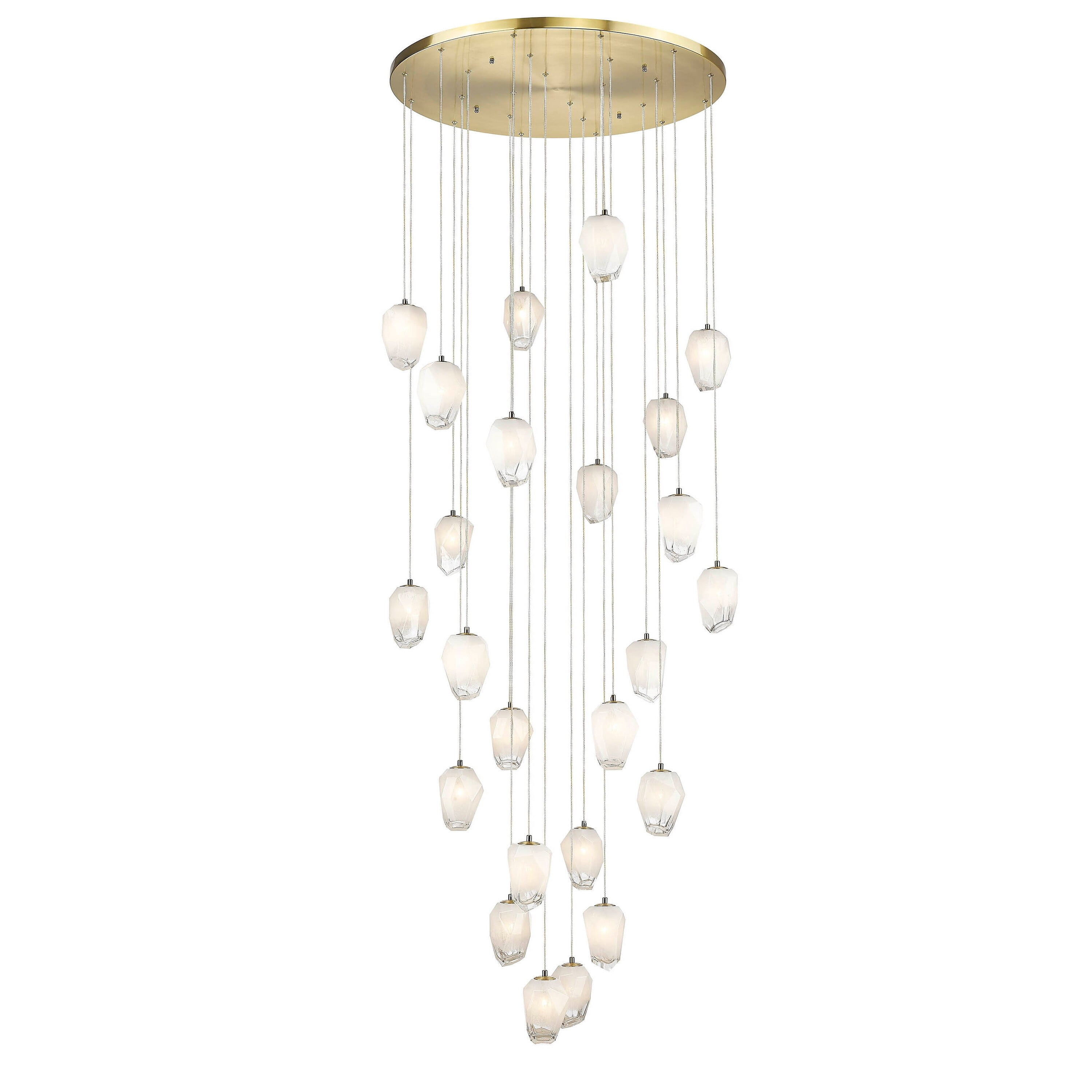 Living Design 24-Light D32'' Round Gold Flushed Chandelier with Hanging White Glass Pendants