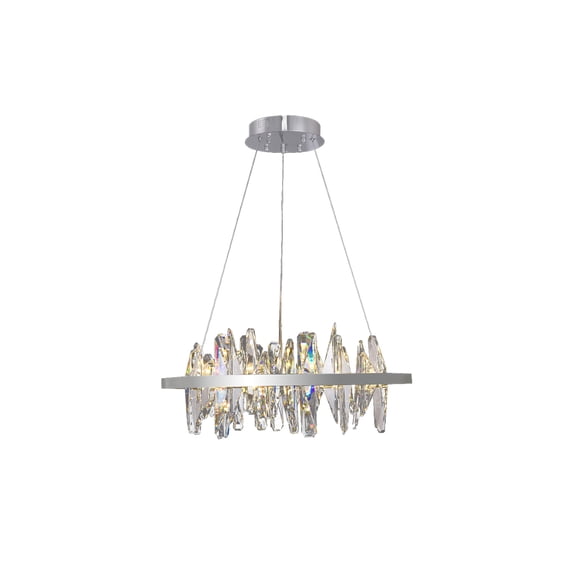 Bethel ROUND CHROME STAINLESS STEEL FRAME LED CHANDELIER WITH CLEAR CRYSTAL PLAQUES