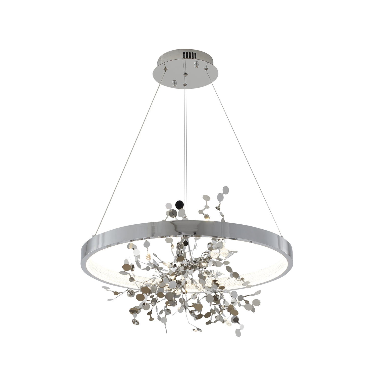 Design Living 1-Light D24" Chrome Frame Chandelier with a Gold Stainless Steel Confetti Interior and Transparent Diffuser