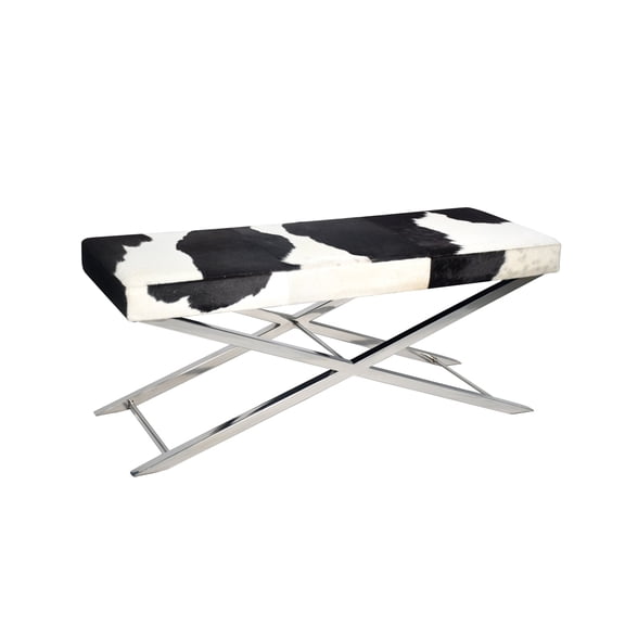 Design Living L46'' Chrome Stainless Steel Bench with Black and White Hairline Leather