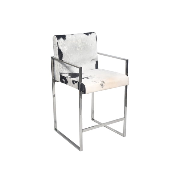 Design Living L21'' Chrome Stainless Steel Frame Chair with Black and White Hairline Leather