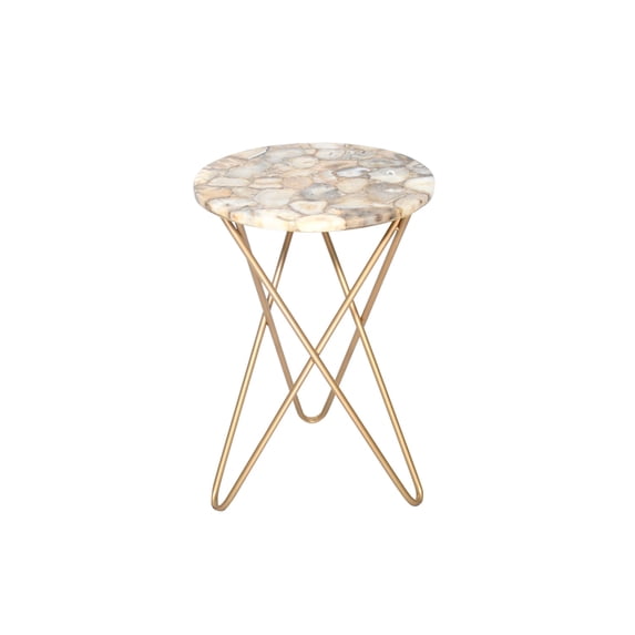 Design Living Gold Stainless Steel Side Table With An Agate Round Top