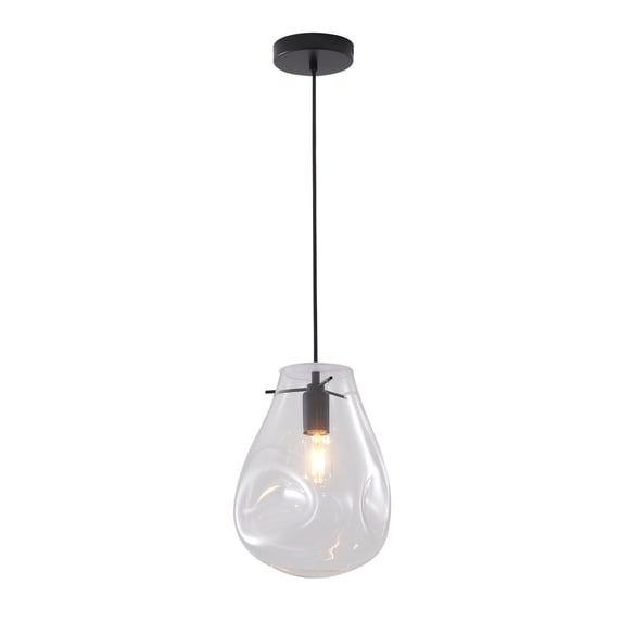 Design Living 1-Light D7.87" Clear Dented Jar Pendant Light with Black Hardware