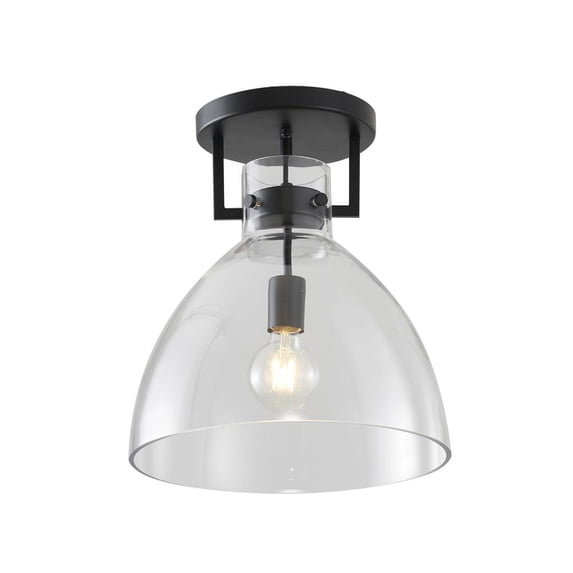 Design Living 1-Light D14" Black Metal Frame Semi Flush Mount with a Clear Glass Shade