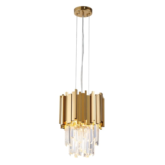 Bethel Gold Stainless Steel Frame Pendant Light With Clear Hanging Crystals