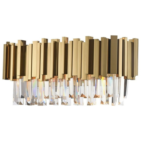 Gold Stainless Steel Rod Wall Sconce With Hanging Clear Crystals