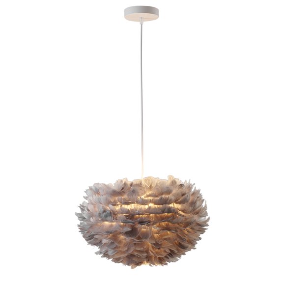 Bethel Light Grey Goose Feather Ball Ceiling Fixture With White Iron Frame