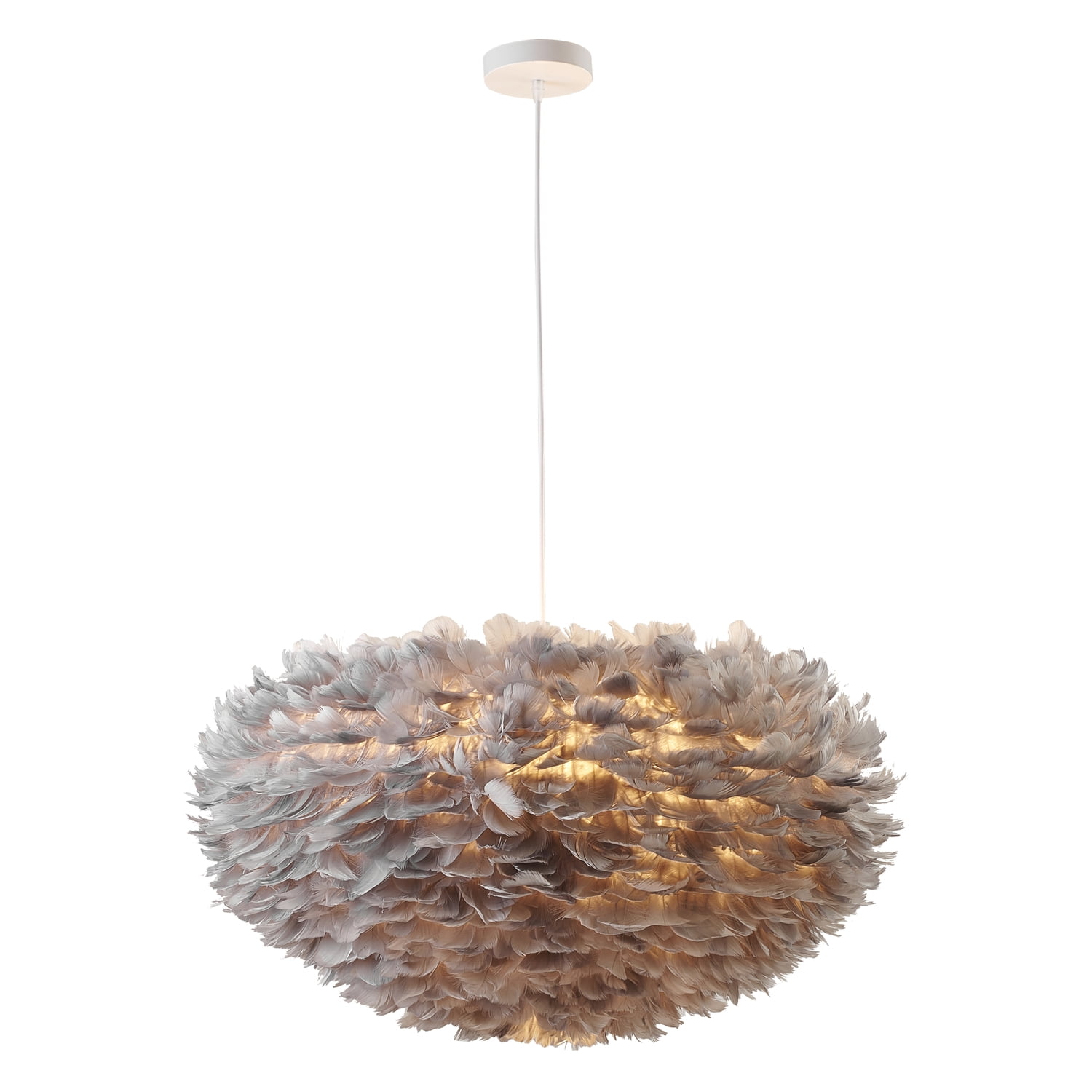 Bethel Light Grey Goose Feather Ball Ceiling Fixture With White Iron Frame