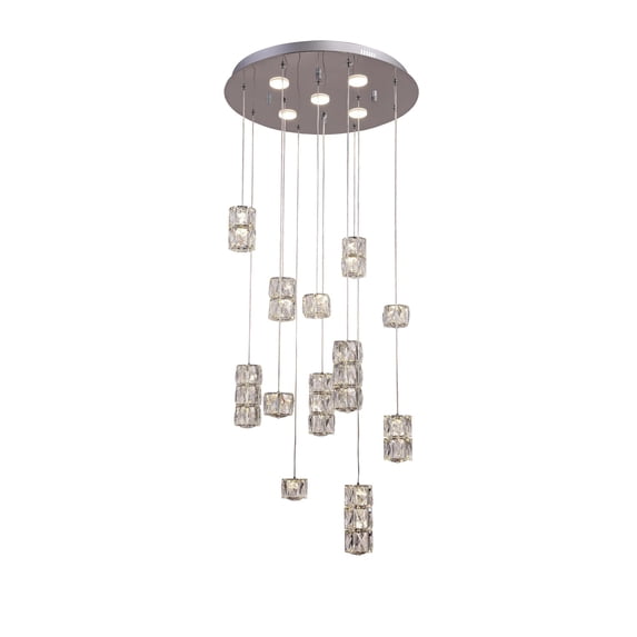 Bethel a Chrome Frame Flushed LED Chandelier with Clear Crystal Hanging Pendants