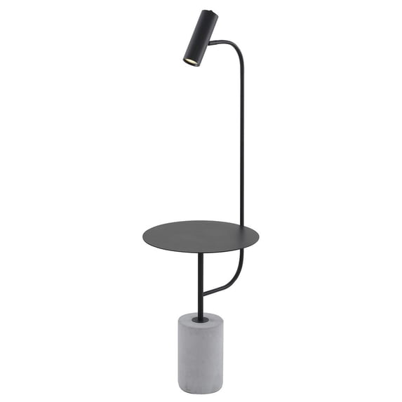 Bethel a Matte Black Metal Frame Floor Lamp/Side Table with a Concrete Base