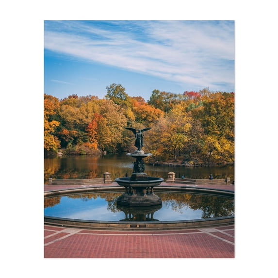 Bethesda Terrace Autumn 01 - Manhattan New York Photography Autumn Fountain Nature Landscape Scenic Architecture Unframed Wall Art Print 36 x 48 inches