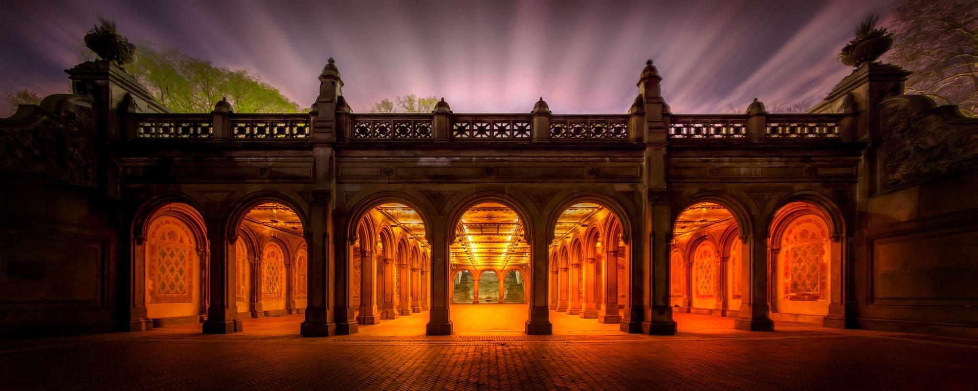 Bethesda Terrace in Central Park at dusk Manhattan New York City New York State USA Canvas Art - Panoramic Images (6 x 15)
