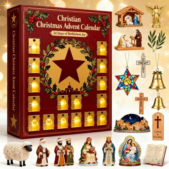Bethlehem Advent Calendar – 24 Days of Christmas Countdown with Mini Statues & Decorations – Nativity-Themed Holiday Calendar for Home Display or Family Gift