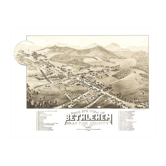 Bethlehem Art, 1883 Vintage Map of Bethlehem New Hampshire, NH History Wall Decor Gift, Old Bethlehem Map - 24" x 18" Unframed Print