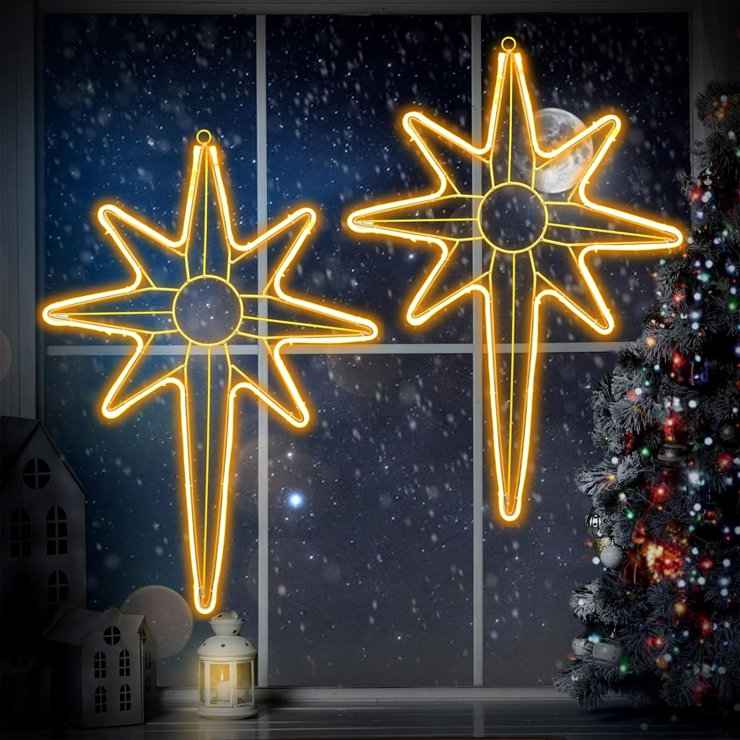 Bethlehem Christmas Light 17 x 24 Inch LED Hanging Star Lights (Battery Operated with Timer