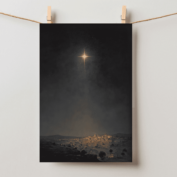 Bethlehem City Nativity Star Christian Winter Decor Wall Art, Unframed Paper Poster 8x10in