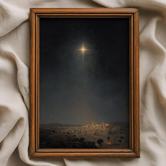 Bethlehem City Nativity Star Print | Christian Holiday Wall Art | Winter Decor- Wall Art Print, 8x12 UNFRAMED