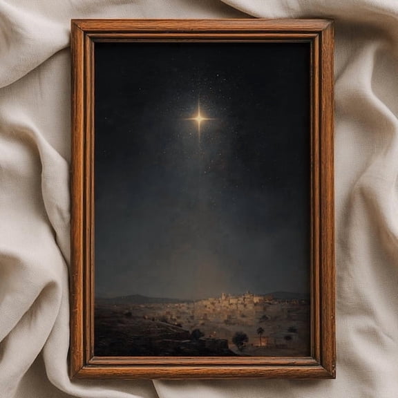 Bethlehem City Nativity Star Print Christian Holiday Wall Art Winter Decor Wall Art Print