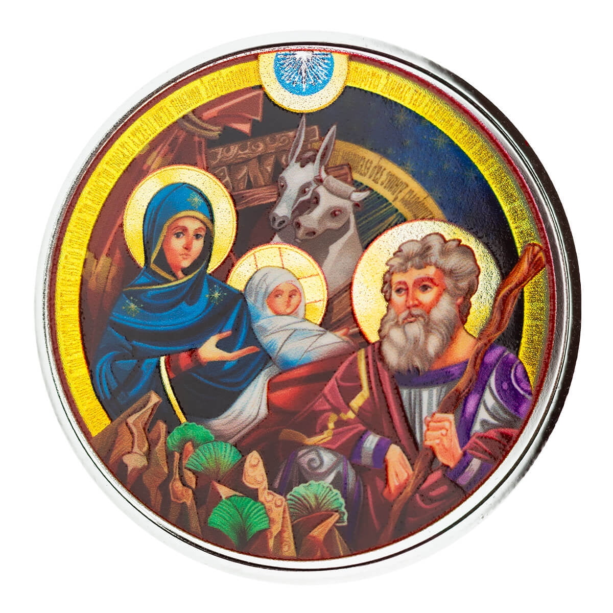 SCOTTSDALE MINT Bethlehem Manger Nativity 1 oz Silver Color Round .999 Silver Bullion Round