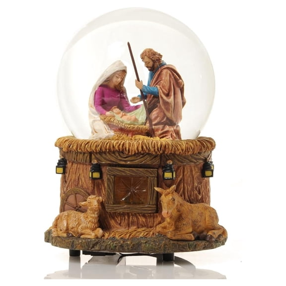 Bethlehem Nativity Water Globe - Musical Christmas Decoration 6" - Hand Painted Resin Base - 18 Note 'O' Little Town of Bethlehem' Tune - Holiday Gift