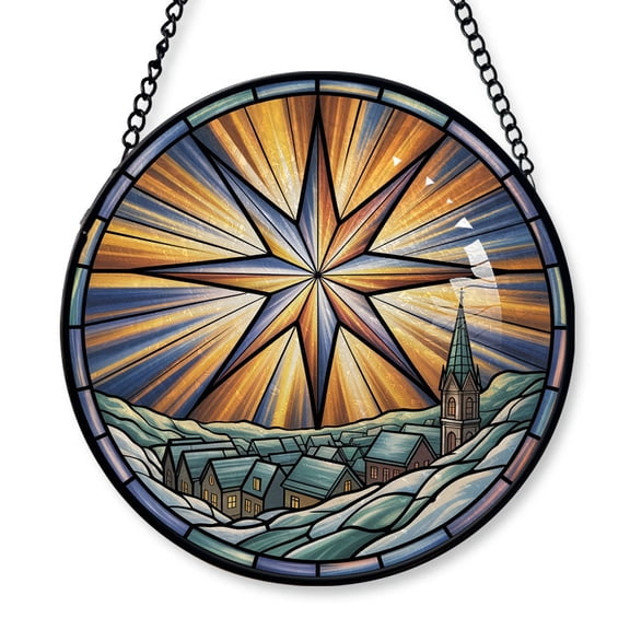 Bethlehem Star over City Stained Glass Suncatcher Window Hanging  Christmas 2025 Personalized Tree Window Hanging for Family, Friends, Boy or Girl, Custom Text Keepsake DM9wP5