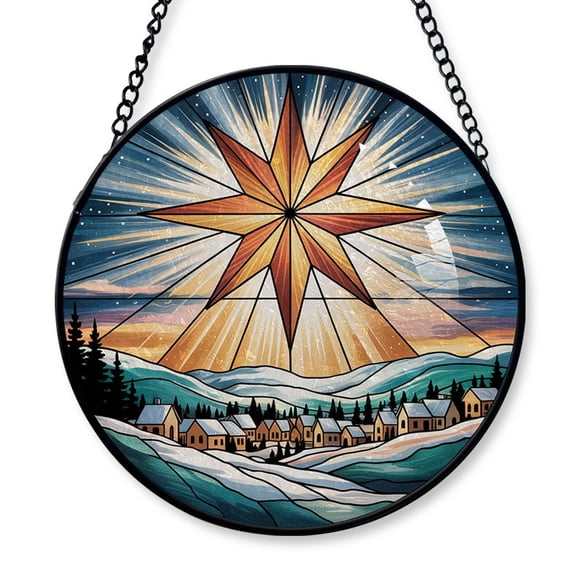 Bethlehem Star over City Stained Glass Suncatcher Window Hanging  Christmas 2025 Personalized Tree Window Hanging for Family, Friends, Boy or Girl, Custom Text Keepsake OuIjY0