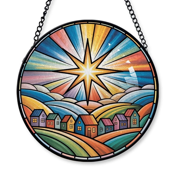 Bethlehem Star over City Stained Glass Suncatcher Window Hanging  Personalized Window Hanging Gift for Family, Friends, Boy & Girl, Christmas 2025 Tree Keepsake shzia7