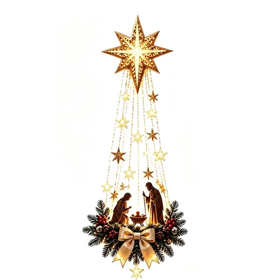 Bethlehem Star of Faith Lighted Nativity Wall Decor 12.60 inch - Christmas Decorations Indoor with Holy Family Scene & Warm Lights - Lighted Nativity Wall Decor for Home Fireplace Entryway