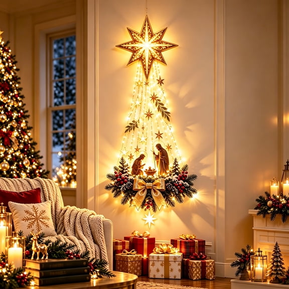 Bethlehem Star of Faith Lighted Nativity Wall Decor, Christmas Decorations, Indoor Outdoor Wall Decor