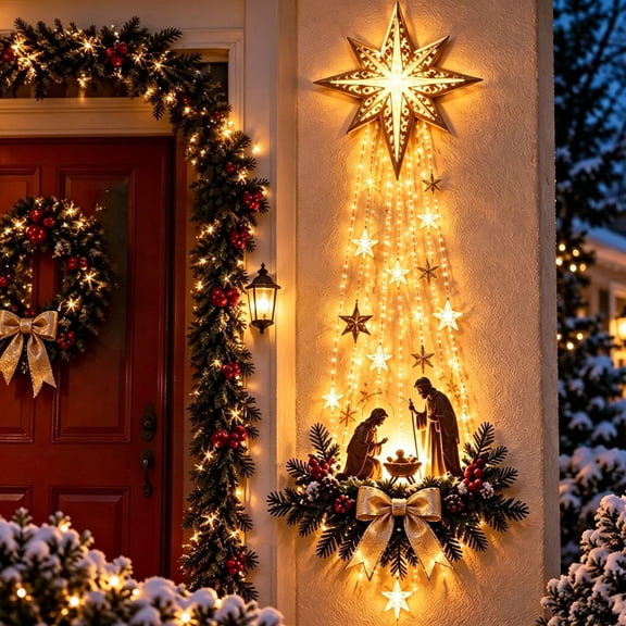 Bethlehem Star of Faith Lighted Nativity Wall Decor LED Christmas Hanging with Warm Lights