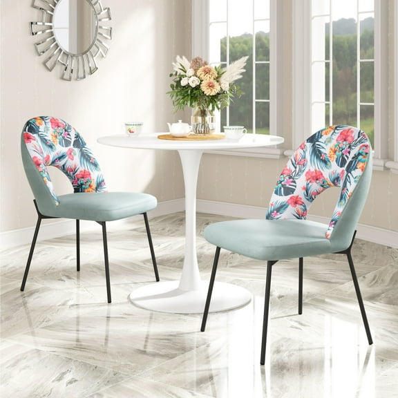 Bethpage Dining Chair Multicolor Print & Green Dining Chair, Modern Style, Exquisite printed fabric and soft velvet fabric, Plywood, Indoor Dining