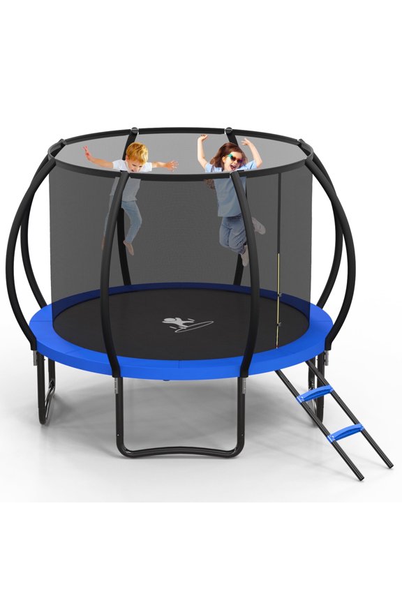 10 FT Recreational Trampoline W/ Safety Enclosure Net – Indoor & Outdoor Use, Round Trampoline For Kids Blue